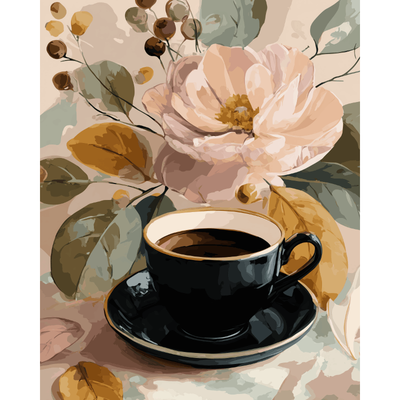 Malen nach Zahlen - Schwarze Kaffeetasse – DIY Malen nach Zahlen
