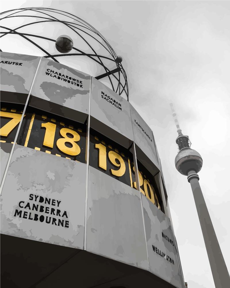 Malen nach Zahlen   Berliner Fernsehturm und Weltzeituhr