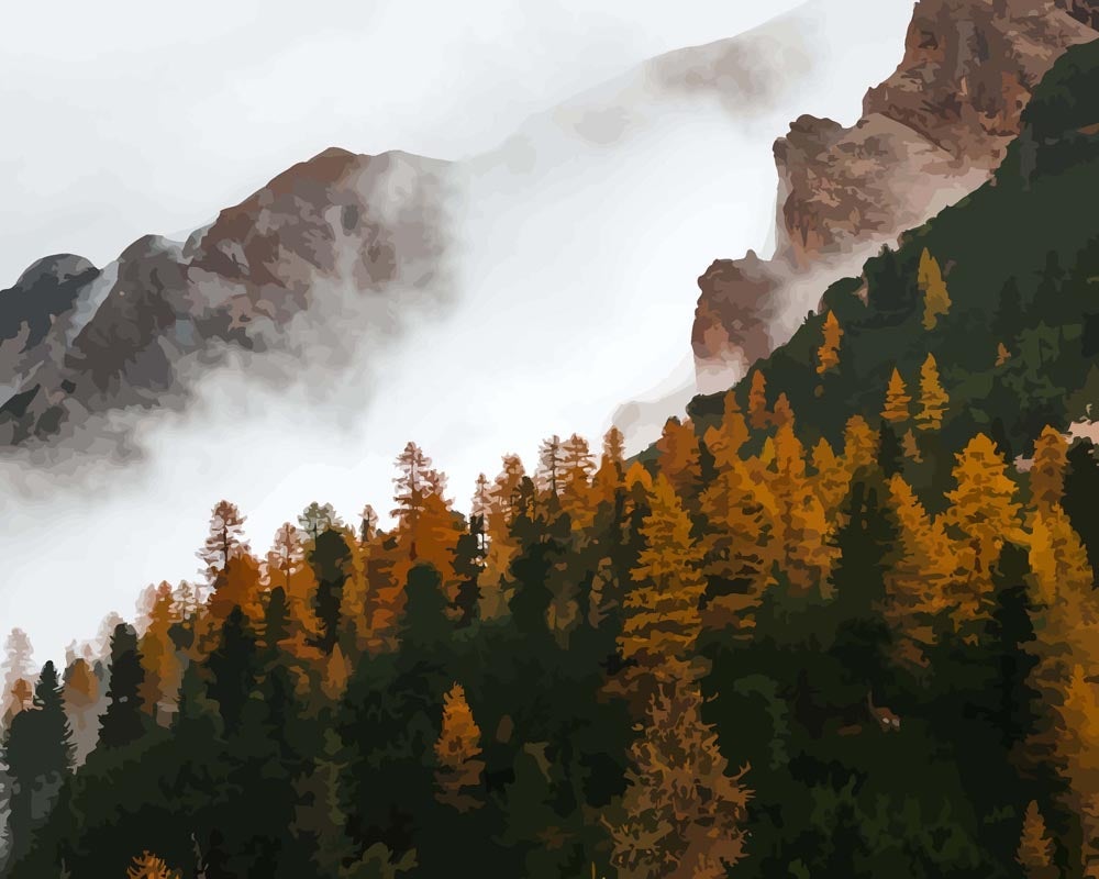 Malen nach Zahlen   Herbst im Wald in den Alpen