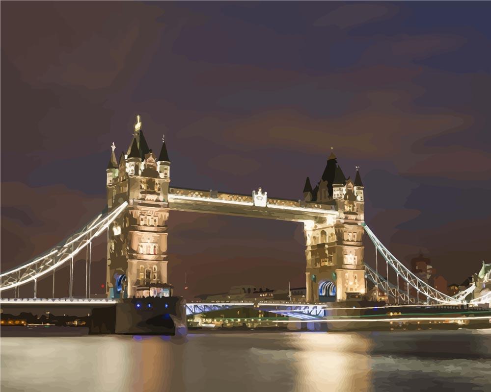 Malen nach Zahlen   London Tower Bridge bei Sonnenuntergang