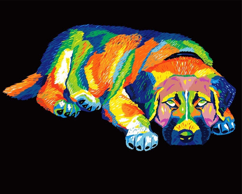 Malen nach Zahlen - Neon Hund liegend