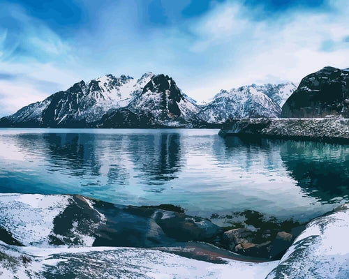 Malen nach Zahlen - Norwegischer See im Winter