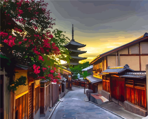 Malen nach Zahlen - Pagode bei Sonnenuntergang Kyoto Japan