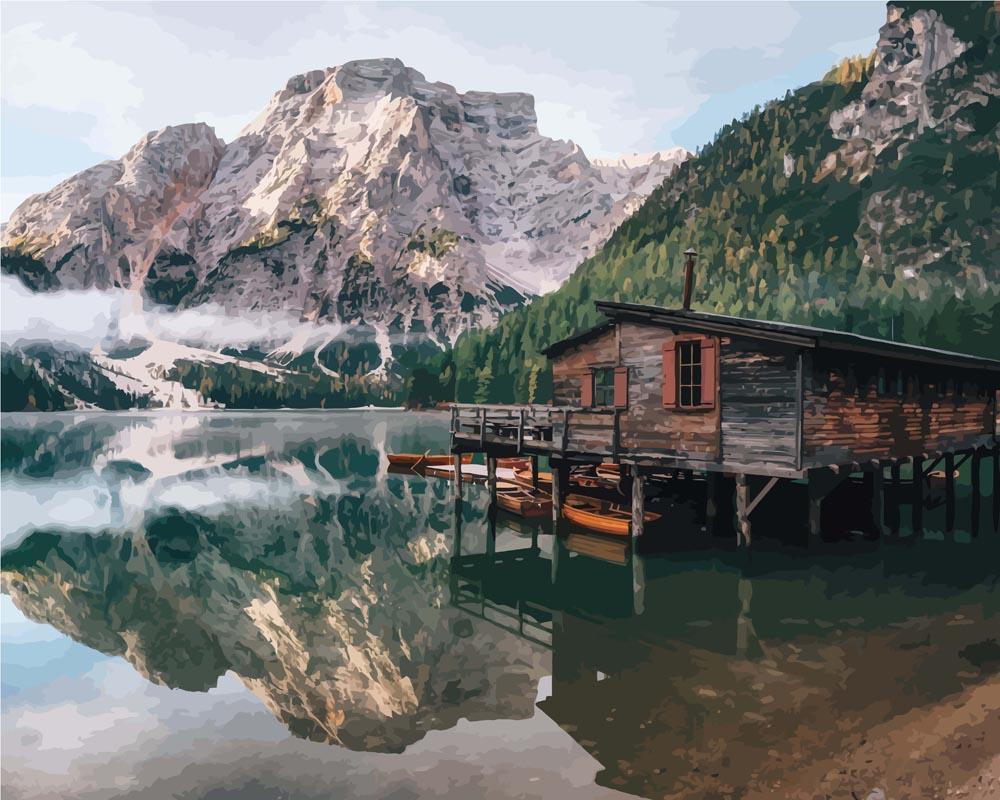 Malen nach Zahlen   Pragser Wildsee in Dolomiten Italien (Südtirol)