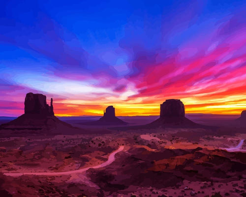 Malen nach Zahlen - Sonnenaufgang über dem Monument Valley Arizona USA