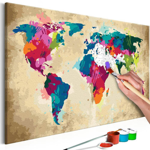 Malen nach Zahlen - Weltkarte (farbenfroh)