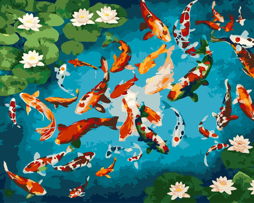 Malen nach Zahlen - Malen nach Zahlen - Bunte Koi-Fische - by Guido Borelli