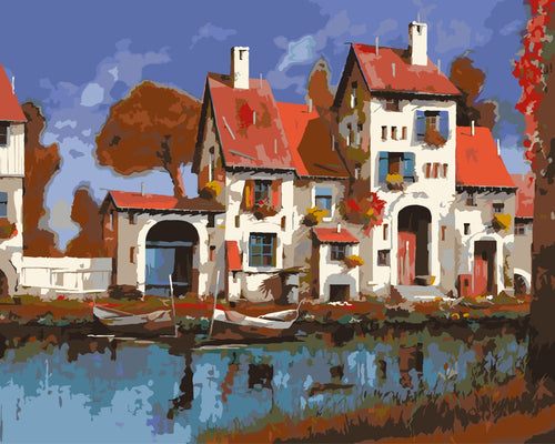 Malen nach Zahlen - Malen nach Zahlen - Der Bauernhof am See - by Guido Borelli