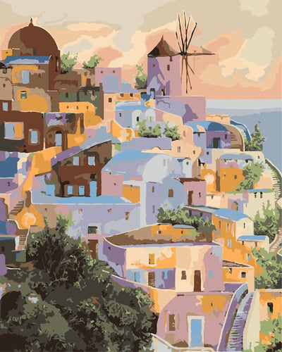 Malen nach Zahlen - Malen nach Zahlen - Am Fenster vorbei die Mühle auf Santorini - by Guido Borelli