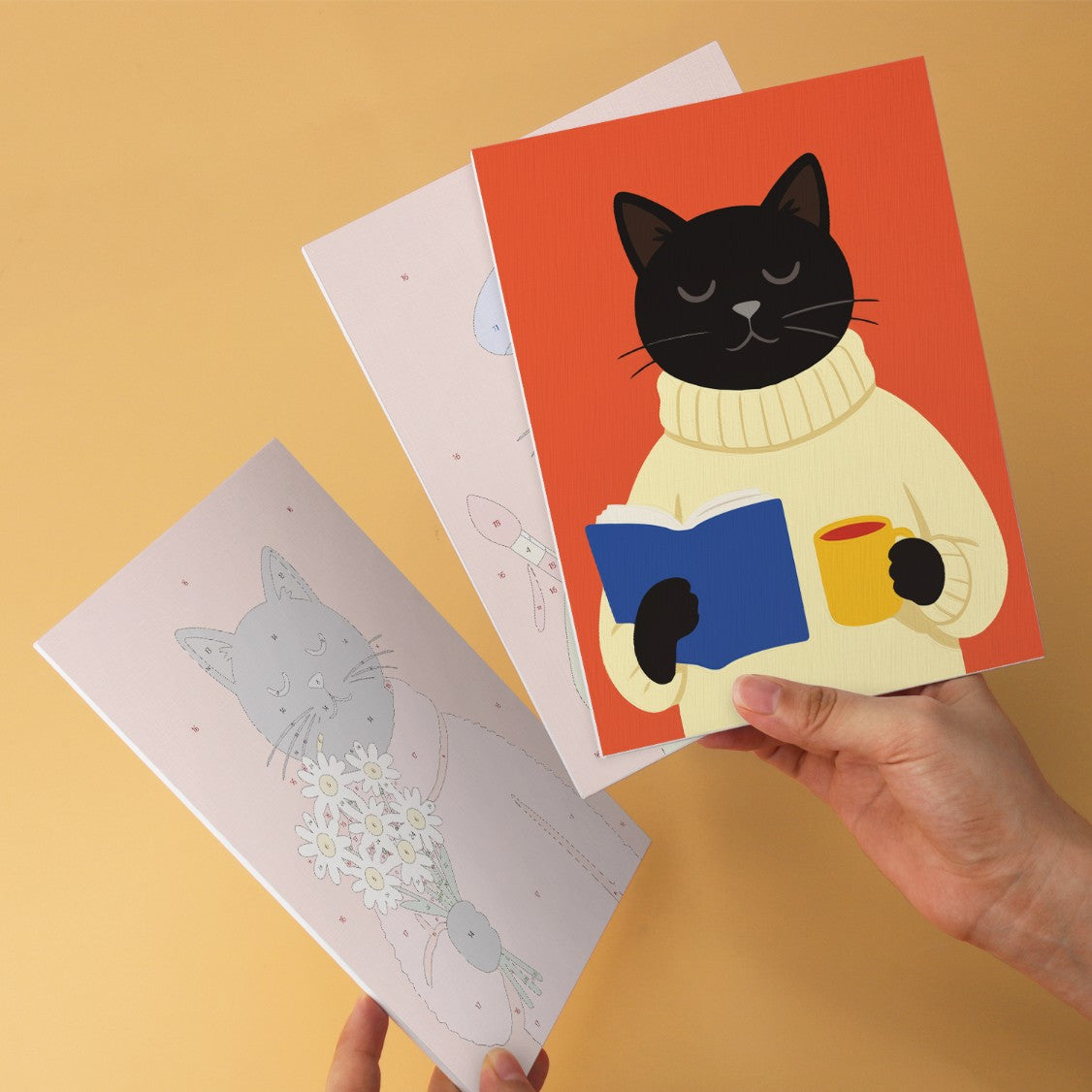 6 Mini-Gemälde auf Holzplatte – Gemütliche Katzenzeit Set