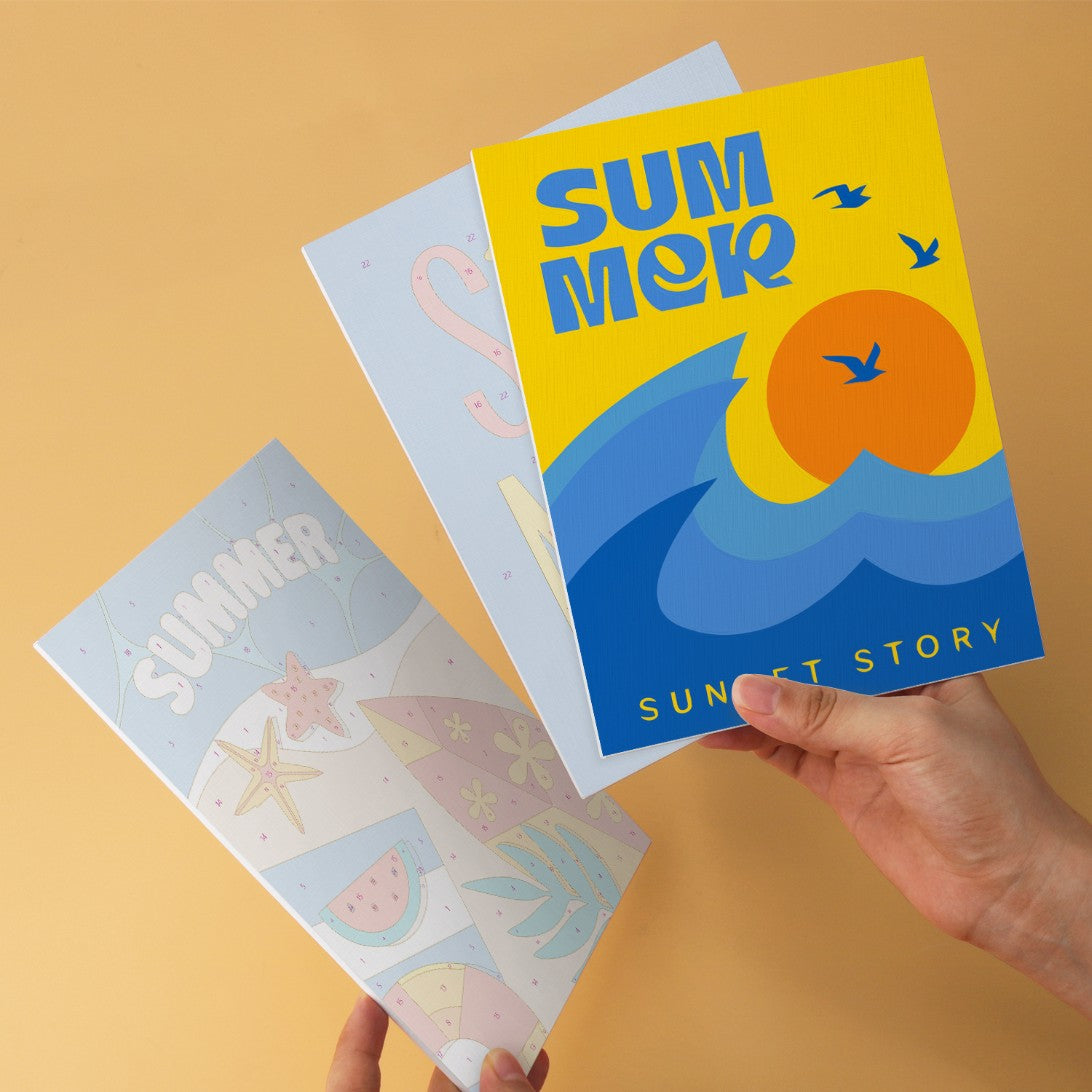 6 Mini-Gemälde auf Holzplatte – Sommerlicher Sonnenuntergang Set