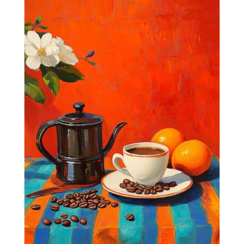 Malen nach Zahlen   Kaffee und Orangen
