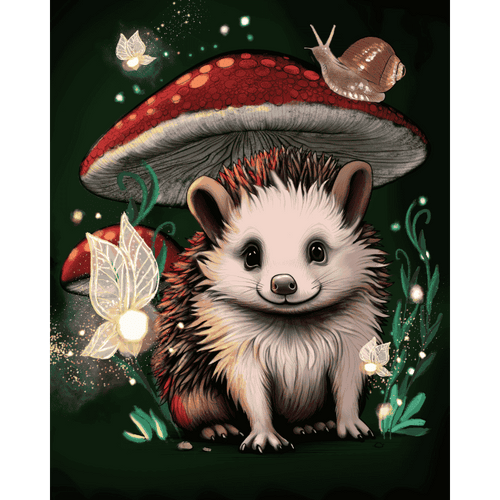 Malen nach Zahlen - Malen nach Zahlen - Igel mit Fliegenpilzen - by Tiny Tami