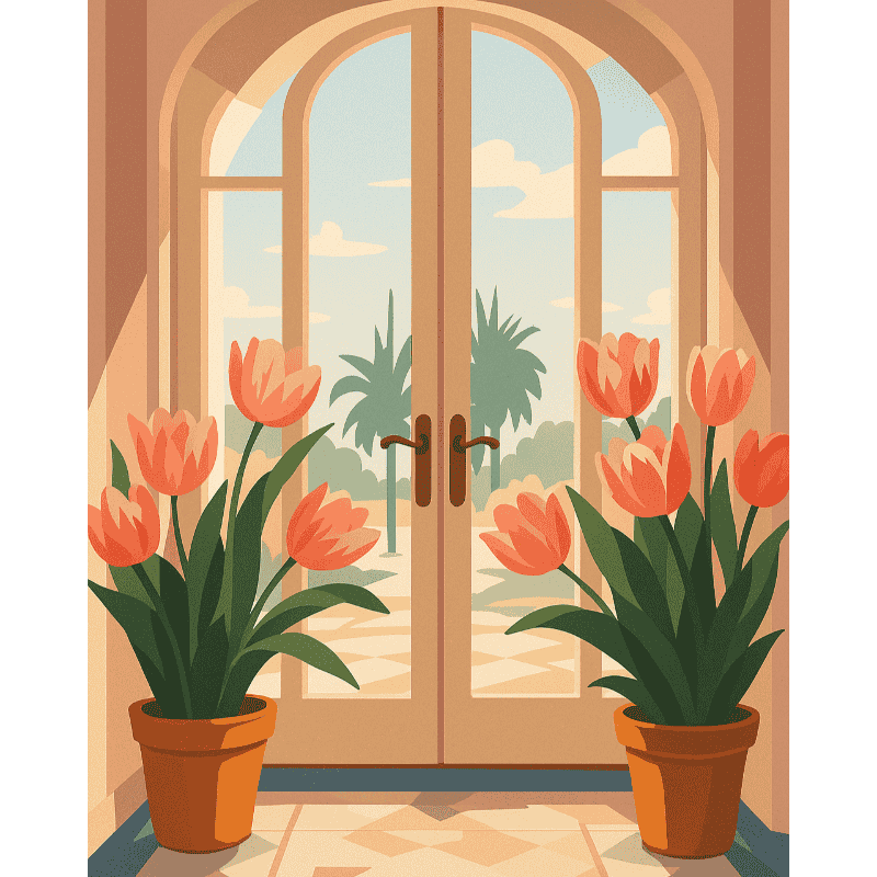 Malen nach Zahlen   Malen nach Zahlen   Tulpen vor der Haustür