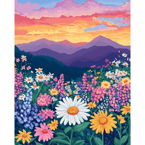 Malen nach Zahlen - Bunte Blumenlandschaft