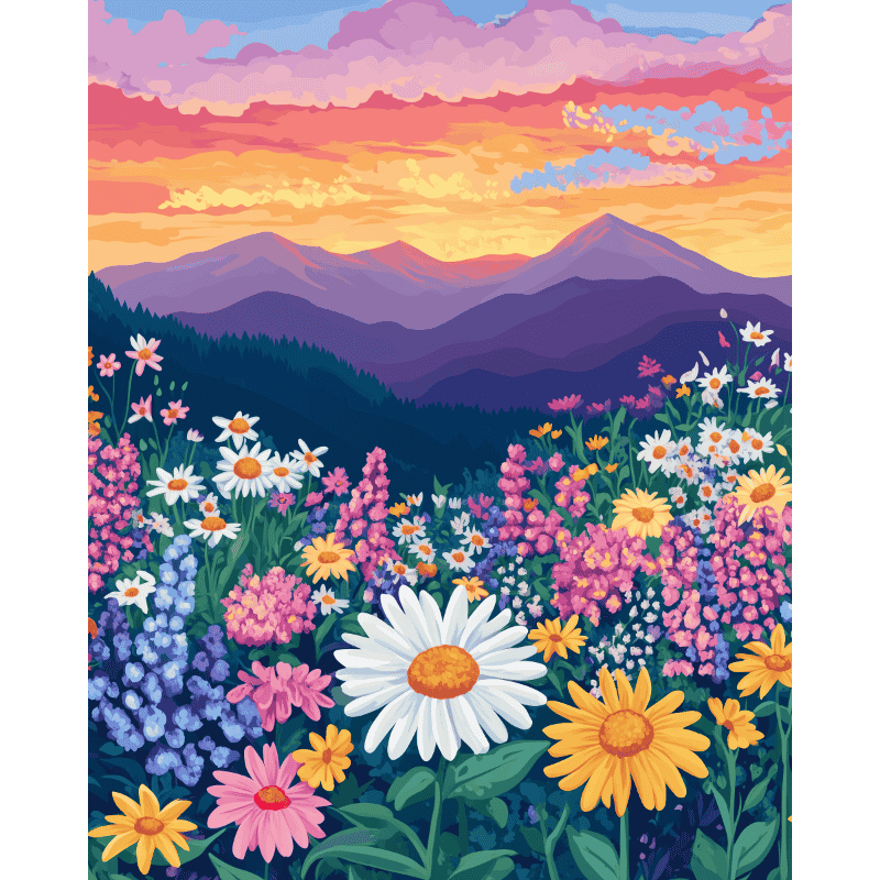 Malen nach Zahlen   Bunte Blumenlandschaft