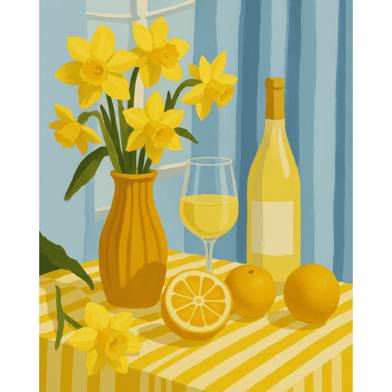 Malen nach Zahlen   Malen nach Zahlen   Lemons wine and flowers