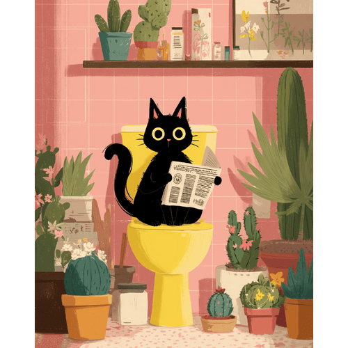 Malen nach Zahlen - Die schwarze Katze auf der Toilette