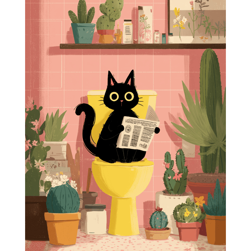 Malen nach Zahlen   Die schwarze Katze auf der Toilette