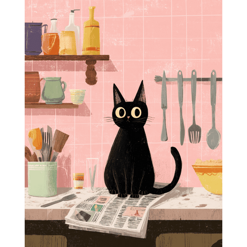 Malen nach Zahlen - Die schwarze Katze in der Küche
