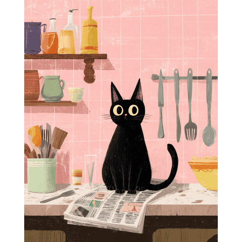 Malen nach Zahlen   Die schwarze Katze in der Küche