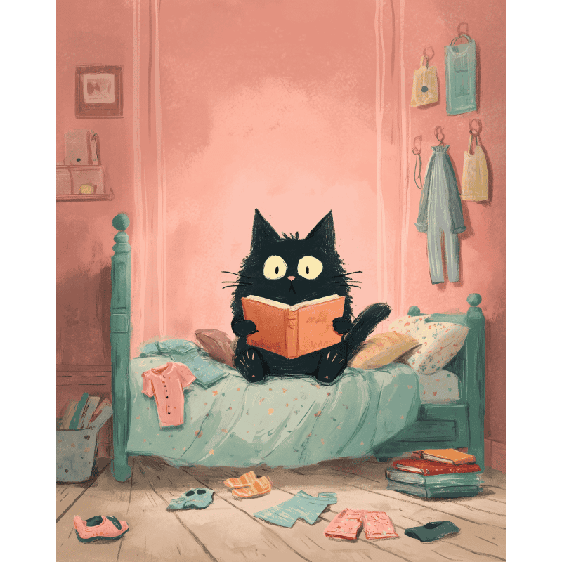 Malen nach Zahlen   Die schwarze Katze im Schlafzimmer