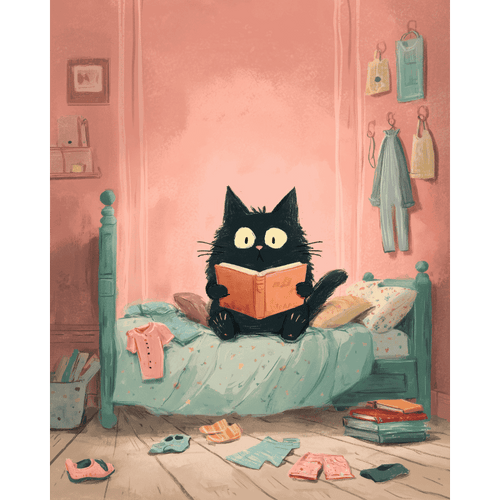 Malen nach Zahlen - Die schwarze Katze im Schlafzimmer