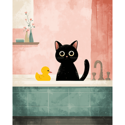 Malen nach Zahlen - Die schwarze Katze im Badezimmer