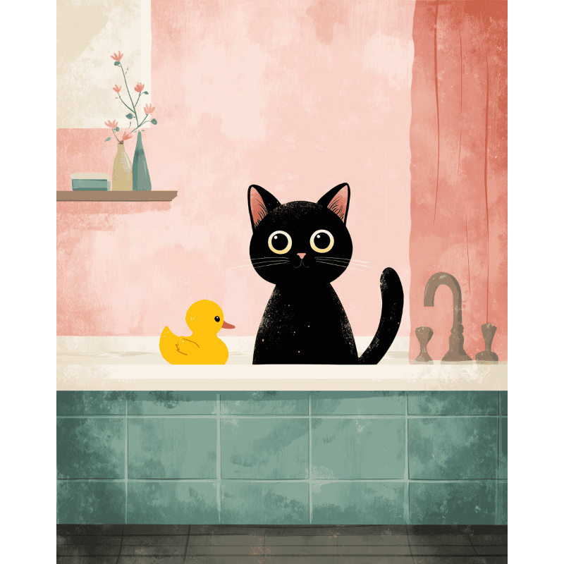 Malen nach Zahlen   Die schwarze Katze im Badezimmer