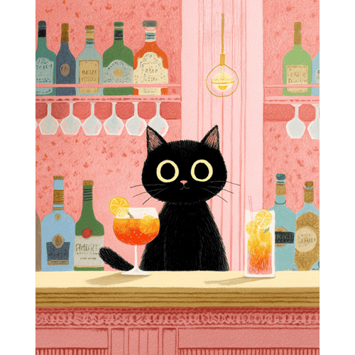 Malen nach Zahlen - Die schwarze Katze in der Bar