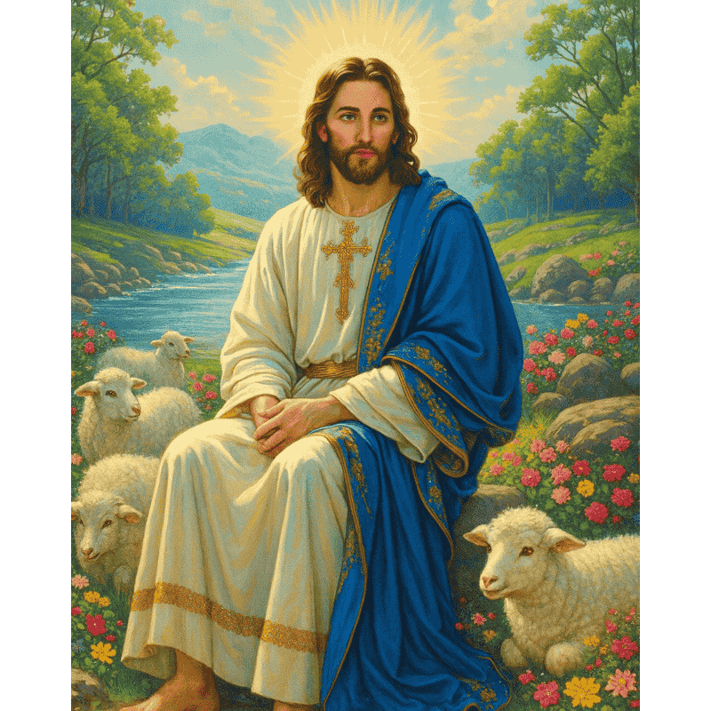 Malen nach Zahlen   Jesus mit Lämmern