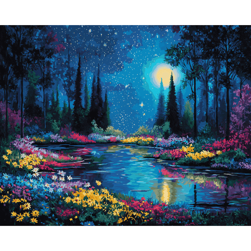 Malen nach Zahlen   Garten in der Sternennacht