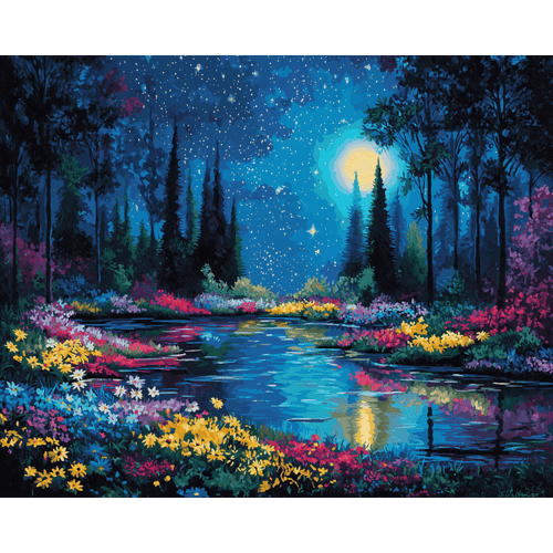 Malen nach Zahlen - Garten in der Sternennacht