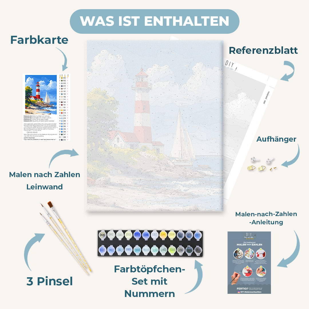 Malen nach Zahlen - Leuchtturm & Segelboot