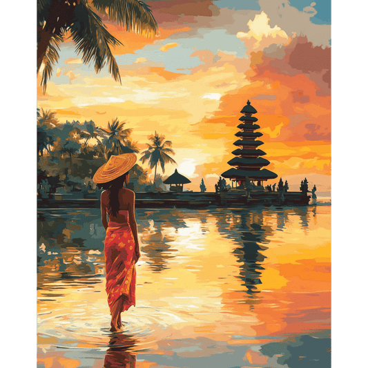 Malen nach Zahlen - Sonnenuntergang auf Bali-Malen nach zahlen