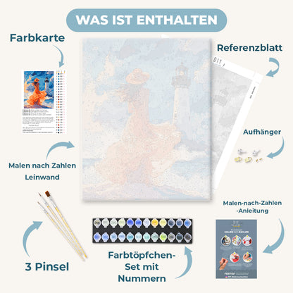 Malen nach Zahlen - Frau am Leuchtturm