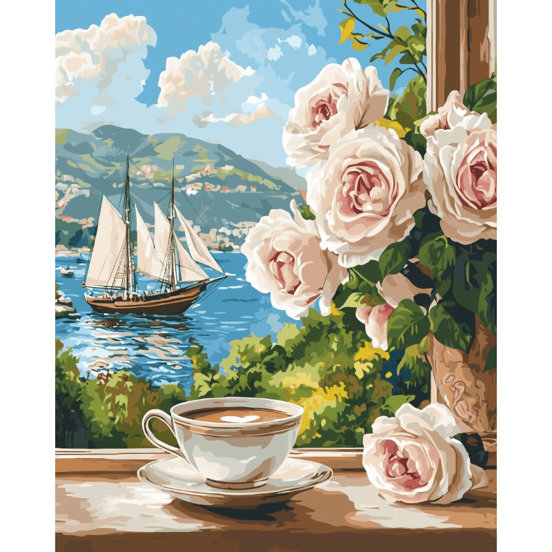 Malen nach Zahlen   Kaffee am Fenster