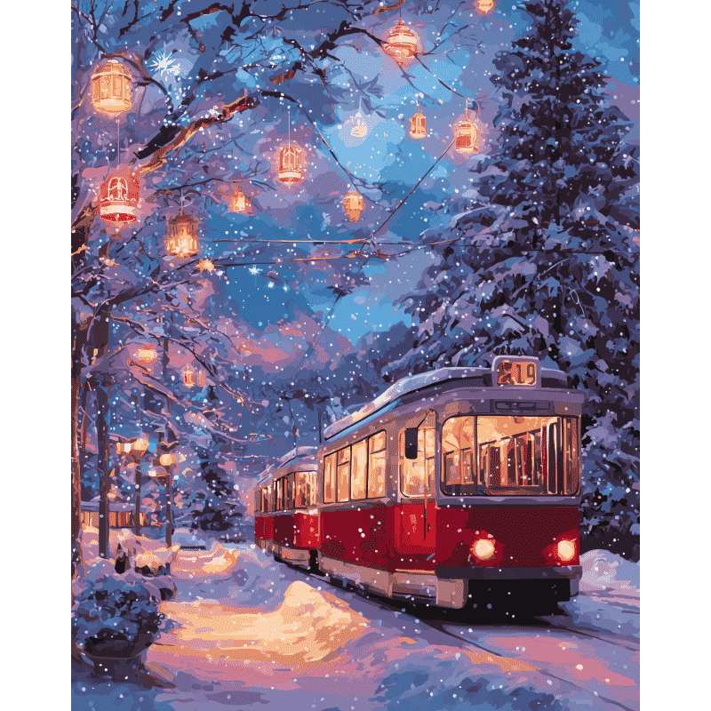 Malen nach Zahlen   Verschneite Straßenbahn