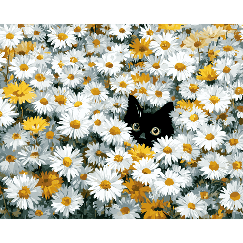 Malen nach Zahlen - Katze auf der Gänseblumenwiese