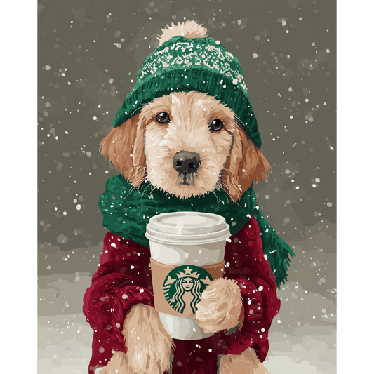 Malen nach Zahlen - Winter-Latte-Welpe-Malen nach zahlen