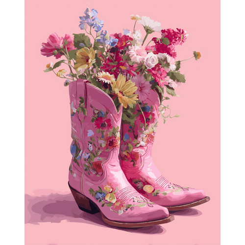 Malen nach Zahlen - Cowboy-Stiefel mit Blumen