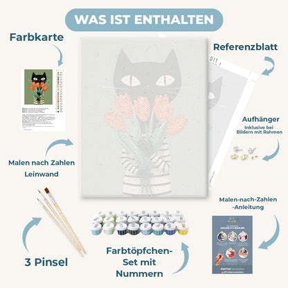 Malen nach Zahlen - Die Katze mit Tulpen