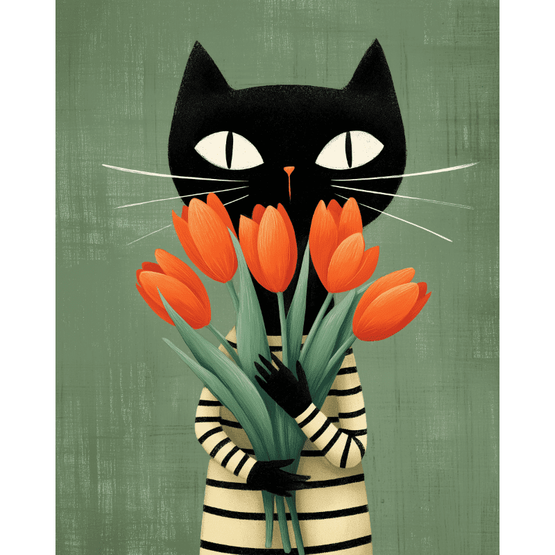 Malen nach Zahlen - Die Katze mit Tulpen-Malen nach zahlen
