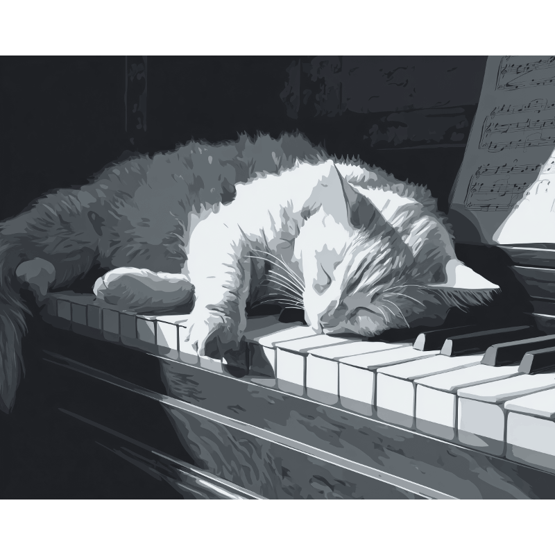 Malen nach Zahlen - Katze auf dem Klavier-Malen nach zahlen