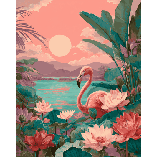 Malen nach Zahlen - Flamingo bei Sonnenuntergang - Malen nach Zahlen