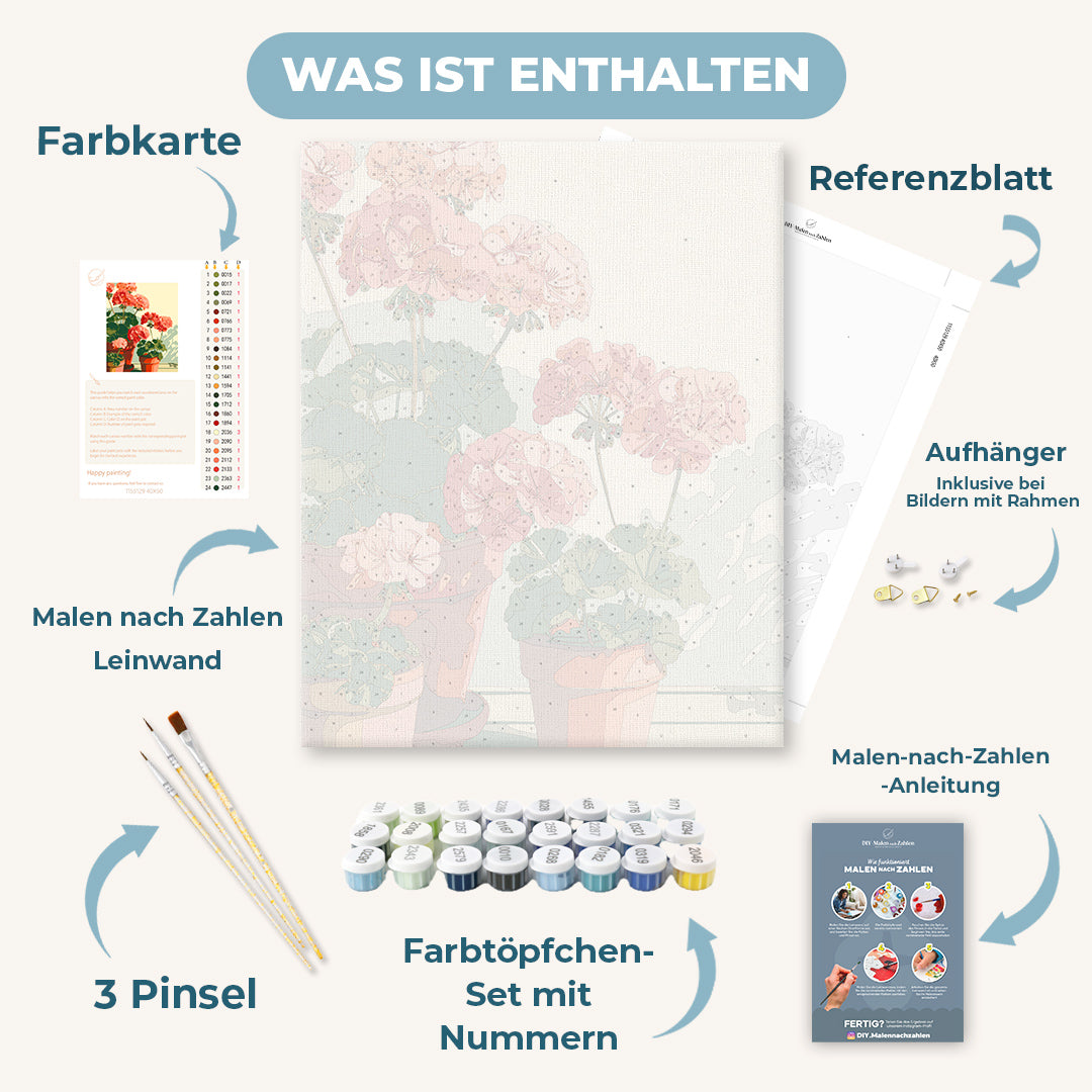 Malen nach Zahlen - Geranien am Morgen