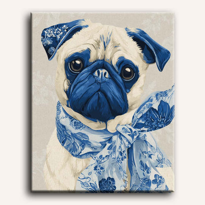Malen nach Zahlen - Delft Blau Mops