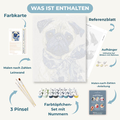 Malen nach Zahlen - Delft Blau Mops