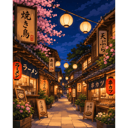 Malen nach Zahlen - Sakura Laternen - Malen nach Zahlen