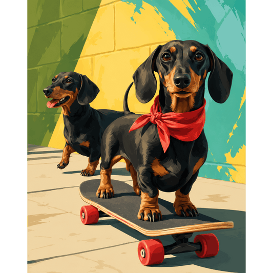 Malen nach Zahlen - Skater-Dackel - Malen nach Zahlen